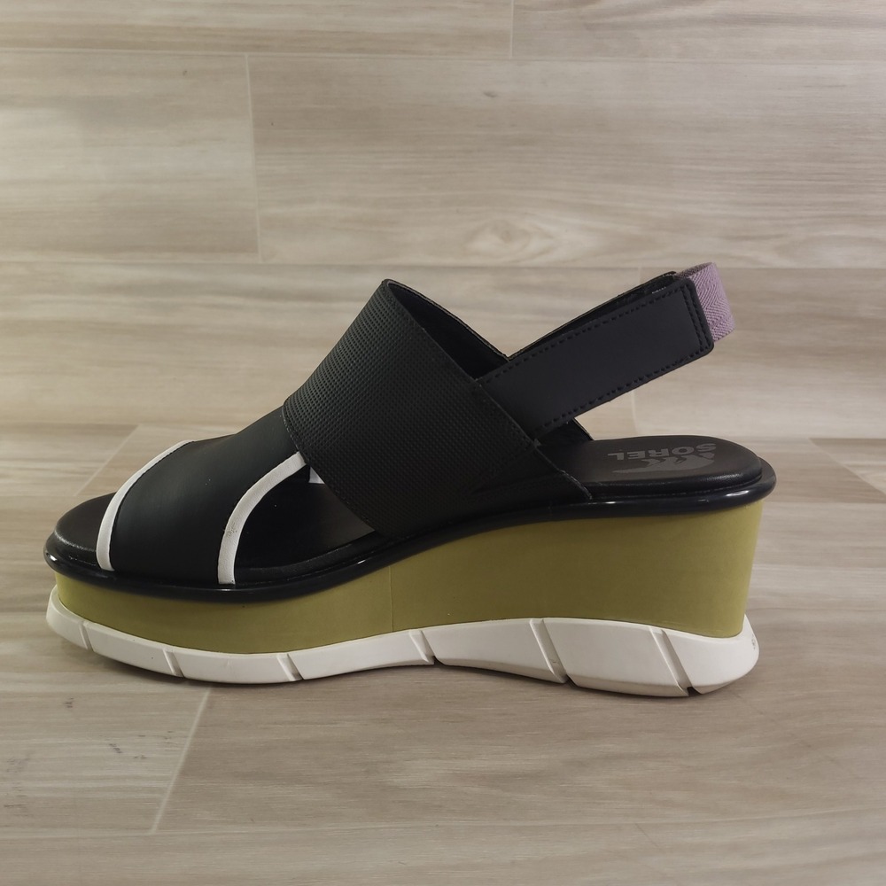 Sorel Joanie III Slingback Wedge Sandals Womens Size 9Black Beige Platform - Picture 10 of 12